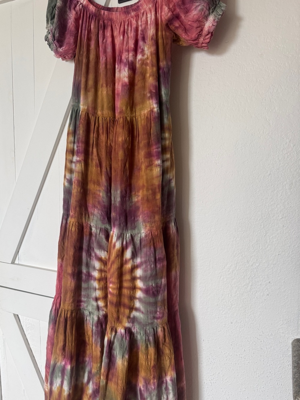 Young Fabulous and Broke Tie-Dye Tiered Maxi Dress in Pink Mustard & Green
